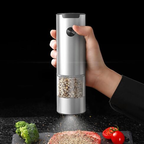Electric Salt and Pepper Grinder Set,One-handed Automatic Operation, white LED Light,Dual Charging Base, Adjustable Coarseness,Battery Powered,Generous Capacity (1) in Saudi Arabia