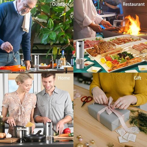 Electric Salt and Pepper Grinder Set,One-handed Automatic Operation, white LED Light,Dual Charging Base, Adjustable Coarseness,Battery Powered,Generous Capacity (1) in Saudi Arabia
