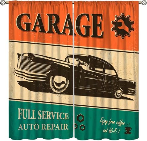 Vintage Car Curtains 1950s License Plate Garage Badge Repair Tools Pattern Print Kitchen Curtains Boys Bedroom Blackout Curtains Lovers Noise Reduction and Insulation Curtains 42x45 Inches 2 Panels in Saudi Arabia