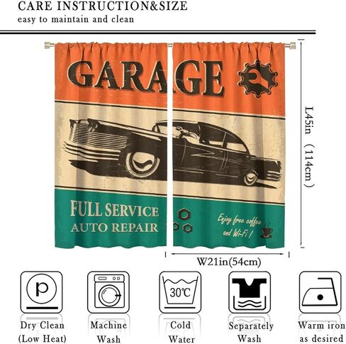 Vintage Car Curtains 1950s License Plate Garage Badge Repair Tools Pattern Print Kitchen Curtains Boys Bedroom Blackout Curtains Lovers Noise Reduction and Insulation Curtains 42x45 Inches 2 Panels in Saudi Arabia