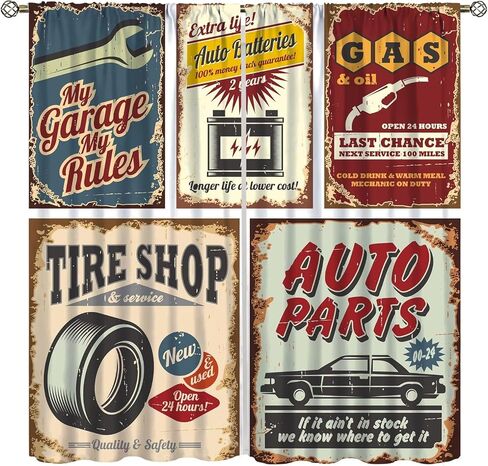 Vintage Car Curtains 1950s License Plate Garage Badge Repair Tools Pattern Print Kitchen Curtains Boys Bedroom Blackout Curtains Lovers Noise Reduction and Insulation Curtains 42x45 Inches 2 Panels in Saudi Arabia
