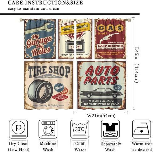 Vintage Car Curtains 1950s License Plate Garage Badge Repair Tools Pattern Print Kitchen Curtains Boys Bedroom Blackout Curtains Lovers Noise Reduction and Insulation Curtains 42x45 Inches 2 Panels in Saudi Arabia