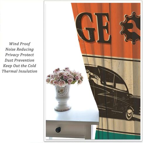 Vintage Car Curtains 1950s License Plate Garage Badge Repair Tools Pattern Print Kitchen Curtains Boys Bedroom Blackout Curtains Lovers Noise Reduction and Insulation Curtains 42x45 Inches 2 Panels in Saudi Arabia