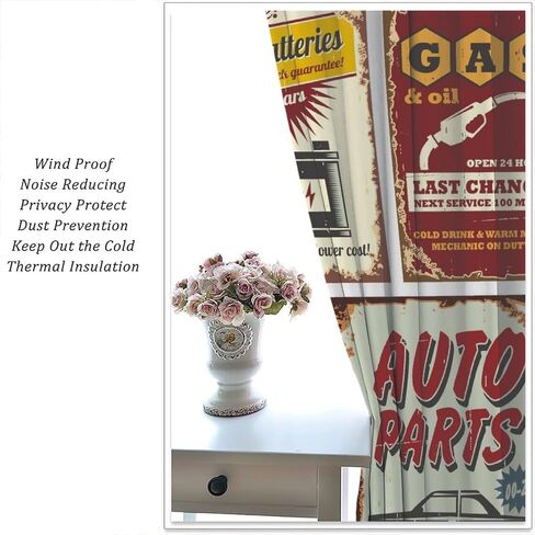 Vintage Car Curtains 1950s License Plate Garage Badge Repair Tools Pattern Print Kitchen Curtains Boys Bedroom Blackout Curtains Lovers Noise Reduction and Insulation Curtains 42x45 Inches 2 Panels in Saudi Arabia