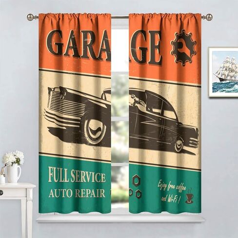 Vintage Car Curtains 1950s License Plate Garage Badge Repair Tools Pattern Print Kitchen Curtains Boys Bedroom Blackout Curtains Lovers Noise Reduction and Insulation Curtains 42x45 Inches 2 Panels in Saudi Arabia
