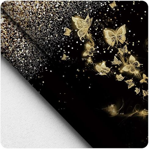 ستائر الفراشة الذهبية 2 لوحات مجموعة الفراشات الذهبية والأسود ستائر التعتيم بريق نافذة الستارة لغرفة النوم وغرفة المعيشة 42 × 63 بوصة in Kuwait