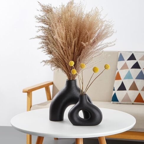 Black Ceramic Vases Set of 2, Modern Decorative Flower Vase, Minimalism Retro Vase for Home Office Decor Bedroom Living Room Kitchen Wedding Dinng Table Centerpiece Decoration Pampas Grass in Saudi Arabia