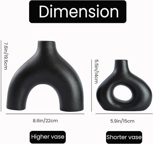 Black Ceramic Vases Set of 2, Modern Decorative Flower Vase, Minimalism Retro Vase for Home Office Decor Bedroom Living Room Kitchen Wedding Dinng Table Centerpiece Decoration Pampas Grass in Saudi Arabia