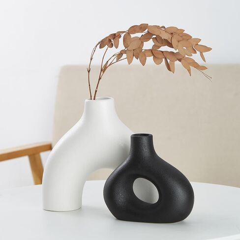 Black Ceramic Vases Set of 2, Modern Decorative Flower Vase, Minimalism Retro Vase for Home Office Decor Bedroom Living Room Kitchen Wedding Dinng Table Centerpiece Decoration Pampas Grass in Saudi Arabia
