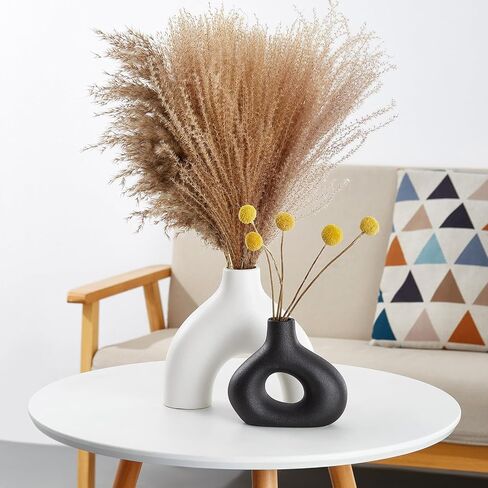 Black Ceramic Vases Set of 2, Modern Decorative Flower Vase, Minimalism Retro Vase for Home Office Decor Bedroom Living Room Kitchen Wedding Dinng Table Centerpiece Decoration Pampas Grass in Saudi Arabia