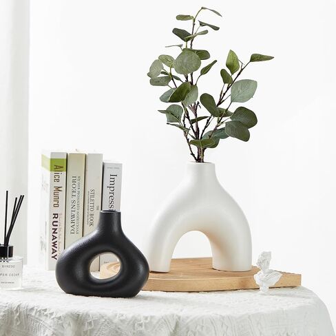 Black Ceramic Vases Set of 2, Modern Decorative Flower Vase, Minimalism Retro Vase for Home Office Decor Bedroom Living Room Kitchen Wedding Dinng Table Centerpiece Decoration Pampas Grass in Saudi Arabia