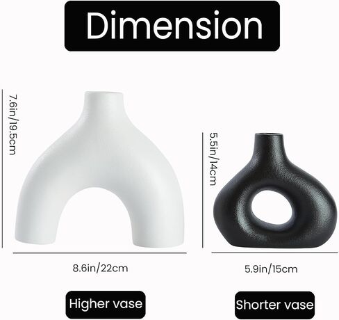 Black Ceramic Vases Set of 2, Modern Decorative Flower Vase, Minimalism Retro Vase for Home Office Decor Bedroom Living Room Kitchen Wedding Dinng Table Centerpiece Decoration Pampas Grass in Saudi Arabia