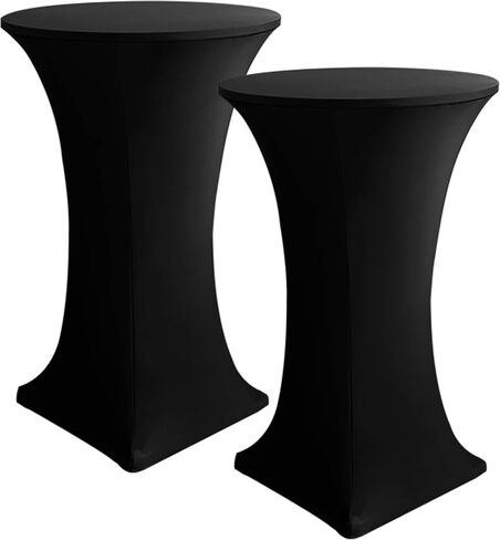 Cocktail Table Covers, 2 Pack - Fitted Stretch Spandex Square Corners Cocktail Tablecloths,High Top Table Cloths (Black, Fit for 30"-32" Diameter x 43" Height Tables) in Saudi Arabia
