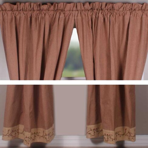 Primitive Home Decors Berry Vine Gingham Barn Red and Nutmeg 84" x 86" Lined Cotton Drapery Panels in Saudi Arabia