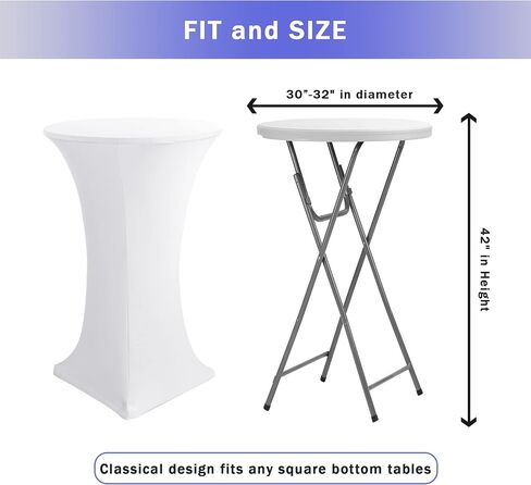 Cocktail Table Covers, 2 Pack - Fitted Stretch Spandex Square Corners Cocktail Tablecloths,High Top Table Cloths (Black, Fit for 30"-32" Diameter x 43" Height Tables) in Saudi Arabia