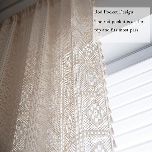 Boho Living Room Curtains 2 Panels Vintage Fringe Crochet Lace Curtains Panel Bedroom Window Farmhouse Vintage Printed Floral Curtains, 59″W x 63″L in Saudi Arabia