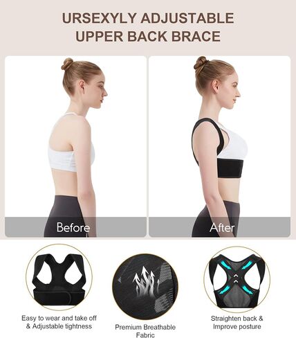 URSEXYLY Posture Corrector for Women,Adjustable Upper Back Brace for Posture, Breathable Back Straightener Posture Corrector,Comfortable Back Shoulder Clavicle Support &Neck Pain Relief (Black, M/L) in Saudi Arabia