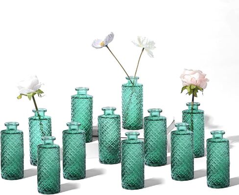 6pcs Glass Vase Bud Small Vase Set Flower Vase in Bulk Diamond Texture Mini Vintage Vases for Table Centerpiece, Home Decoration, Wedding, Party Decor, Amber in Saudi Arabia