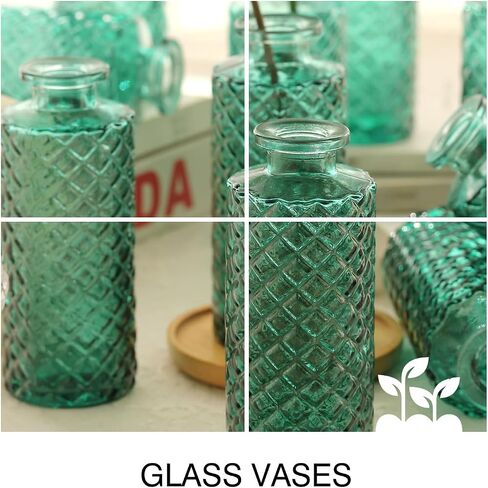 6pcs Glass Vase Bud Small Vase Set Flower Vase in Bulk Diamond Texture Mini Vintage Vases for Table Centerpiece, Home Decoration, Wedding, Party Decor, Amber in Saudi Arabia