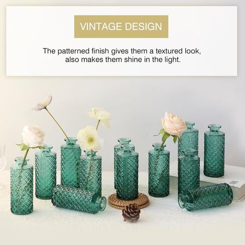 6pcs Glass Vase Bud Small Vase Set Flower Vase in Bulk Diamond Texture Mini Vintage Vases for Table Centerpiece, Home Decoration, Wedding, Party Decor, Amber in Saudi Arabia