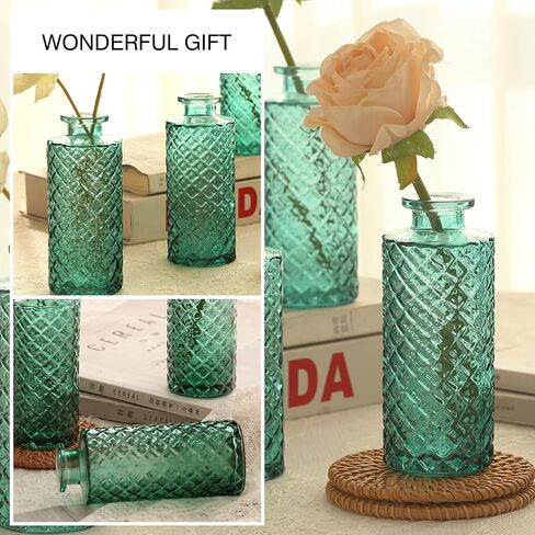 6pcs Glass Vase Bud Small Vase Set Flower Vase in Bulk Diamond Texture Mini Vintage Vases for Table Centerpiece, Home Decoration, Wedding, Party Decor, Amber in Saudi Arabia