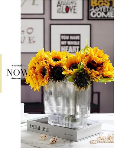 Clear Glass Vase, Ribbed Wide Necked Vase, Art Deco Vase, Modern Home Decoration, Suitable for Wedding, Dining Table, Living Room, Office, Bedroom(7" H) in Saudi Arabia