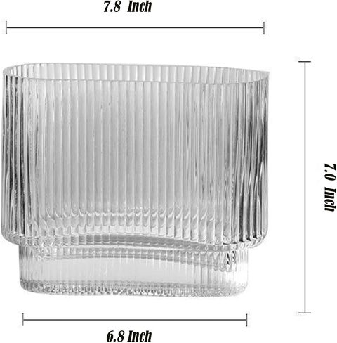 Clear Glass Vase, Ribbed Wide Necked Vase, Art Deco Vase, Modern Home Decoration, Suitable for Wedding, Dining Table, Living Room, Office, Bedroom(7" H) in Saudi Arabia
