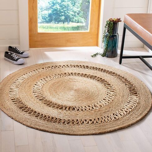 SAFAVIEH Natural Fiber Round Collection 3' Round Natural NFB254A Handmade Boho Country Charm Jute Area Rug in Saudi Arabia