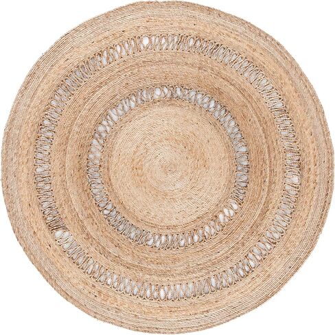 SAFAVIEH Natural Fiber Round Collection 3' Round Natural NFB254A Handmade Boho Country Charm Jute Area Rug in Saudi Arabia