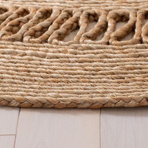 SAFAVIEH Natural Fiber Round Collection 3' Round Natural NFB254A Handmade Boho Country Charm Jute Area Rug in Saudi Arabia