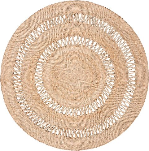 SAFAVIEH Natural Fiber Round Collection 3' Round Natural NFB254A Handmade Boho Country Charm Jute Area Rug in Saudi Arabia