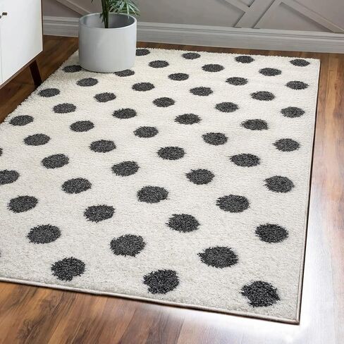 JONATHAN Y MOH411A-4 Pere Modern Charcoal Dot Shag سجادة منطقة داخلية بوهيمية معاصرة هندسية سهلة التنظيف لغرفة النوم والمطبخ وغرفة المعيشة غير تساقط، 4 × 6، أبيض/أسود in Saudi Arabia