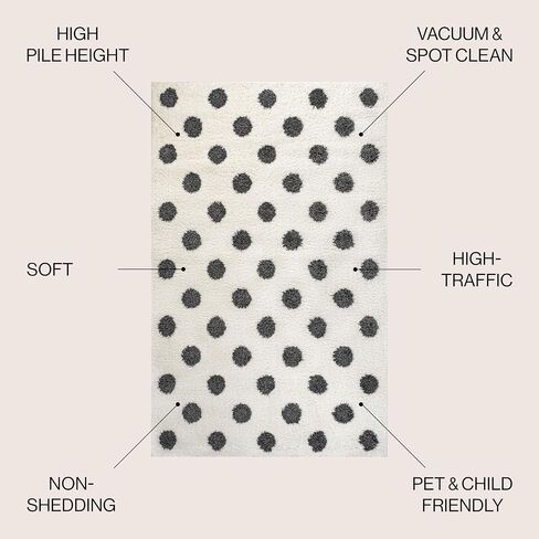 JONATHAN Y MOH411A-4 Pere Modern Charcoal Dot Shag سجادة منطقة داخلية بوهيمية معاصرة هندسية سهلة التنظيف لغرفة النوم والمطبخ وغرفة المعيشة غير تساقط، 4 × 6، أبيض/أسود in Saudi Arabia