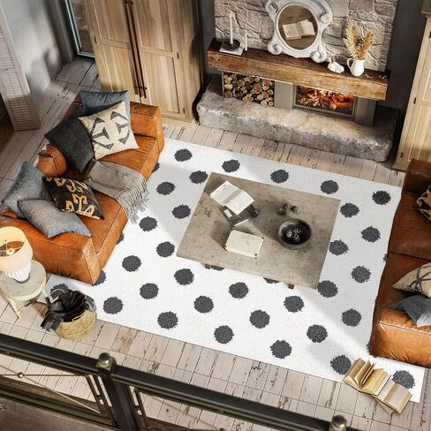 JONATHAN Y MOH411A-4 Pere Modern Charcoal Dot Shag سجادة منطقة داخلية بوهيمية معاصرة هندسية سهلة التنظيف لغرفة النوم والمطبخ وغرفة المعيشة غير تساقط، 4 × 6، أبيض/أسود in Saudi Arabia