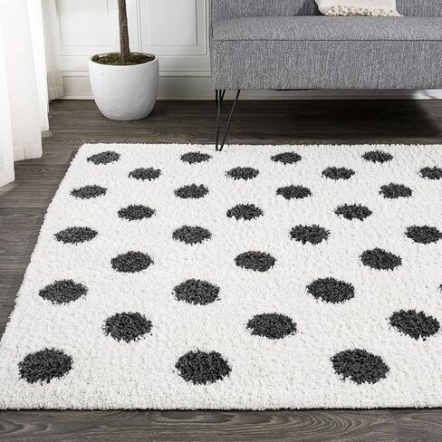 JONATHAN Y MOH411A-4 Pere Modern Charcoal Dot Shag سجادة منطقة داخلية بوهيمية معاصرة هندسية سهلة التنظيف لغرفة النوم والمطبخ وغرفة المعيشة غير تساقط، 4 × 6، أبيض/أسود in Saudi Arabia