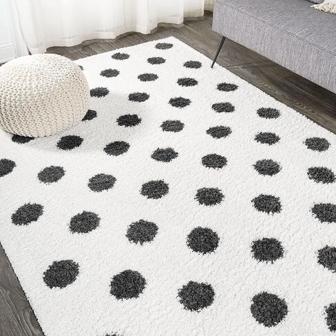 JONATHAN Y MOH411A-4 Pere Modern Charcoal Dot Shag سجادة منطقة داخلية بوهيمية معاصرة هندسية سهلة التنظيف لغرفة النوم والمطبخ وغرفة المعيشة غير تساقط، 4 × 6، أبيض/أسود in Saudi Arabia
