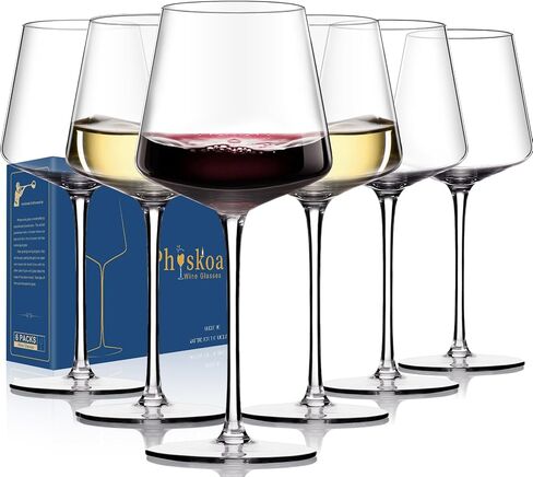 Physkoa Wine Glasses Set 6 -【16Oz】 White Wine Glasses with Tall Long Stem,Stemmed Crystal Wine Glasses-Square with Flat Bottom【Universal】 Wine Gifts for Birthday,Wedding in Saudi Arabia