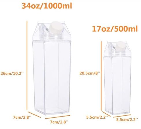 2 packs 34 oz * 1,17 oz *1 Milk carton Water bottle, clear plastic milk carton Portable leak-proof square juice bottle Outdoor sports, travel camping (comes with two brushes and two straws) in Saudi Arabia