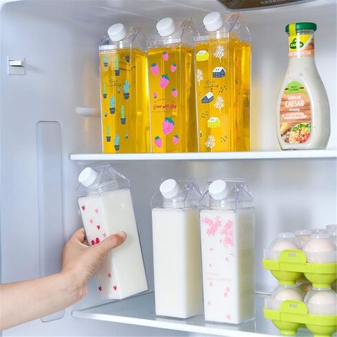 2 packs 34 oz * 1,17 oz *1 Milk carton Water bottle, clear plastic milk carton Portable leak-proof square juice bottle Outdoor sports, travel camping (comes with two brushes and two straws) in Saudi Arabia