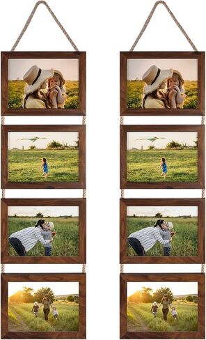 4x6 Hanging Collage Picture Frame Set, Rustic 8 Opening Horizontal Frames Display 4 by 6 Photos Prints for Wall Decor in Saudi Arabia