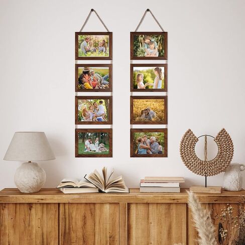 4x6 Hanging Collage Picture Frame Set, Rustic 8 Opening Horizontal Frames Display 4 by 6 Photos Prints for Wall Decor in Saudi Arabia
