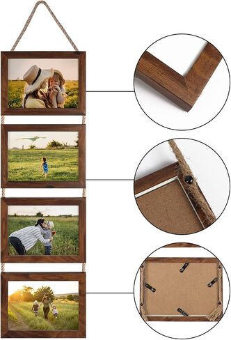 4x6 Hanging Collage Picture Frame Set, Rustic 8 Opening Horizontal Frames Display 4 by 6 Photos Prints for Wall Decor in Saudi Arabia