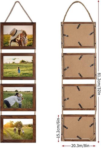 4x6 Hanging Collage Picture Frame Set, Rustic 8 Opening Horizontal Frames Display 4 by 6 Photos Prints for Wall Decor in Saudi Arabia