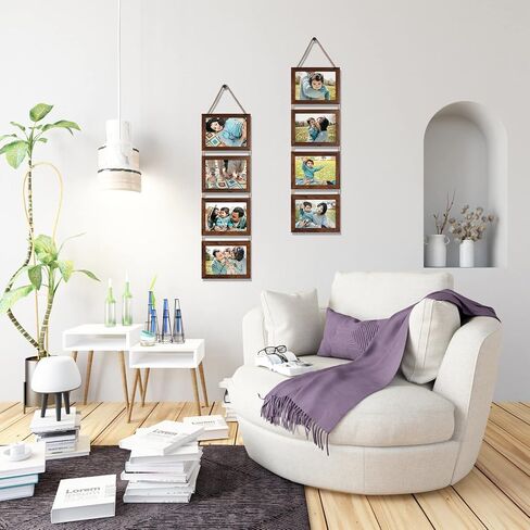 4x6 Hanging Collage Picture Frame Set, Rustic 8 Opening Horizontal Frames Display 4 by 6 Photos Prints for Wall Decor in Saudi Arabia
