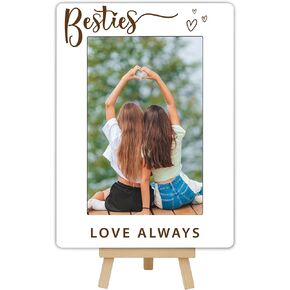 4x6 Photo Frame, Small Wooden Picture Frame with Easel Stand, Besties Love Always Frame Friendship Gifts for Home Decor Tabletop Display, Vertical-A19