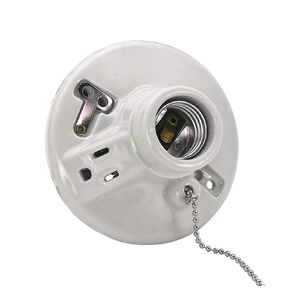 Zero 612431 lampholder 125 Volt Porcelain Pull Chain Light Fixture, Lampholder with Outlet in White, Porcelain