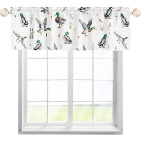 Watercolor Mallard Duck Hunting Curtain Valances 54''x18'' Duck Hunting Nursery Decor Drapes Wild Duck Leaves Rod Pocket Short Curtains for Kitchen Living Room Bedroom Bathroom Laundry Decor 1 Pack