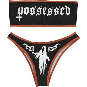 ZGMYC Women's Letter Skull Print Goth Swimsuit 2 Piece Sexy Strapless Bandeau Bikini High Waist Bathing Suit Festival Outfit in Kuwait