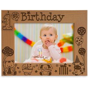 KATE POSH - My First (1st) Birthday Picture Frame - Engraved Natural Wood Photo Frame - First Birthday Gifts, First Birthday Boy, First Birthday Girl, First Birthday Decorations (4x6-Horizontal)