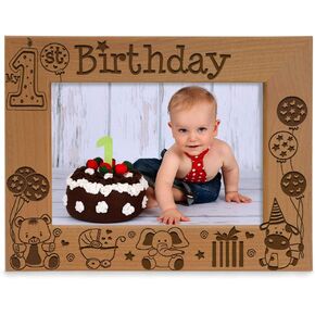 KATE POSH - My First (1st) Birthday Picture Frame - Engraved Natural Wood Photo Frame - First Birthday Gifts, First Birthday Boy, First Birthday Girl, First Birthday Decorations (4x6-Horizontal) in Saudi Arabia